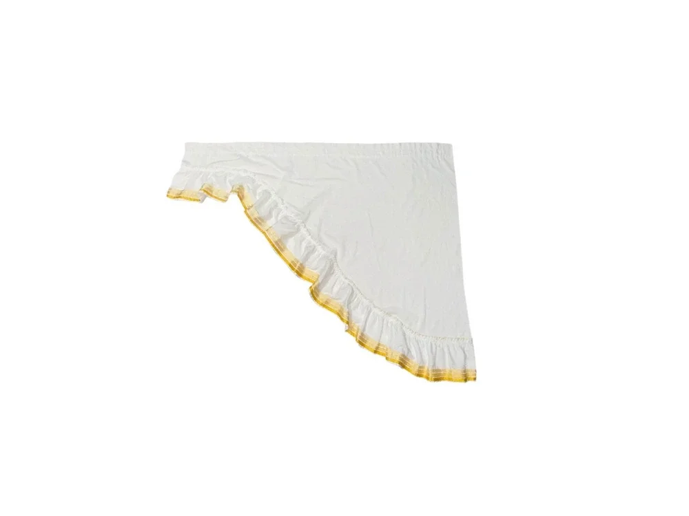 Vintage Pair of Ruffled Valances White & Yellow Short Curtains Border Stripe